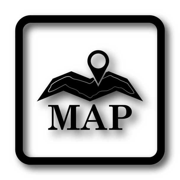 白い背景の上の地図アイコン、黒ウェブサイト ボタン - 写真・画像
