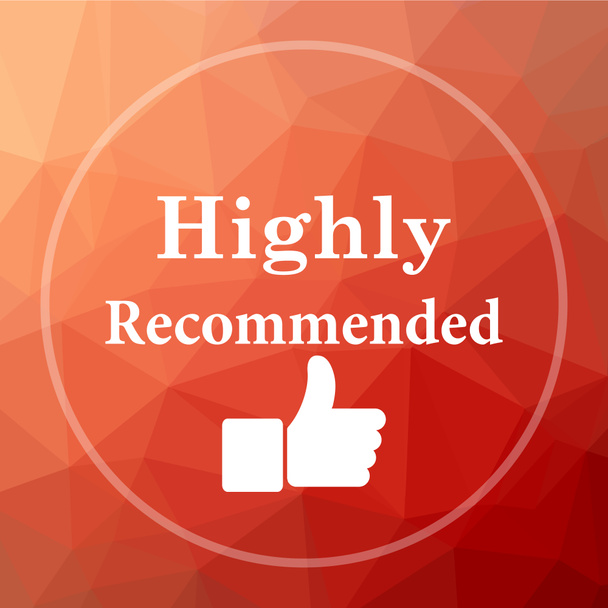 Highly recommended icon. Highly recommended website button on red low poly background - Photo, Image