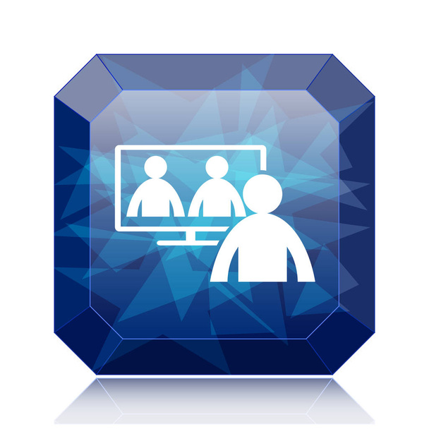 Videokonference, ikona schůzky v režimu online, modré stránky tlačítko na bílém pozadí - Fotografie, Obrázek
