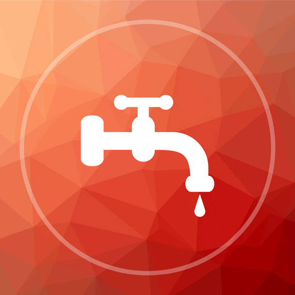 Woda stuknij ikonę. Przycisk strony internetowej tap wody na tle czerwony low poly - Zdjęcie, obraz