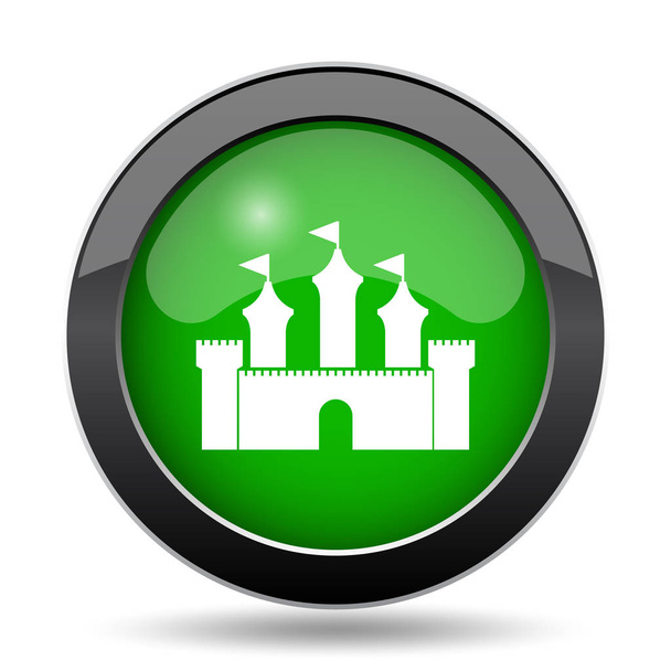 Kastély zöld ikon website gomb fehér háttér - Fotó, kép