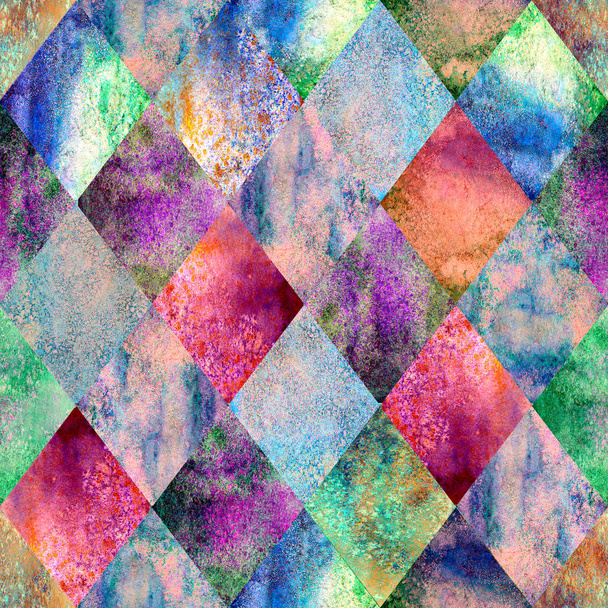 Aquarel argyle abstracte geometrische geruite naadloze patroon. Aquarel hand getrokken heldere kleurrijke textuur achtergrond. Getextureerde afdrukken voor textiel, behang, inwikkeling. - Foto, afbeelding