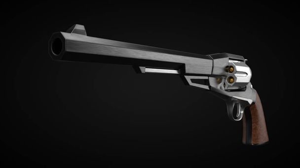 long barrel revolver design with modern looking hard cut edges. 3d illustration. - Foto, Imagen