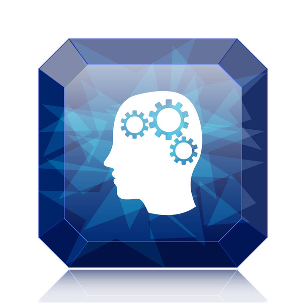 Ícone do cérebro, botão azul do site no fundo branco
 - Foto, Imagem