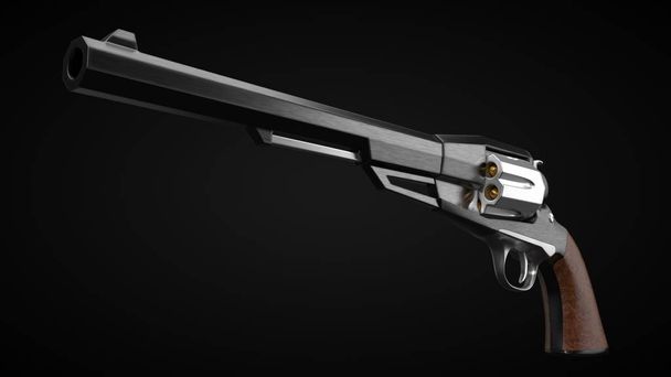long barrel revolver design with modern looking hard cut edges. 3d illustration. - Foto, Imagen