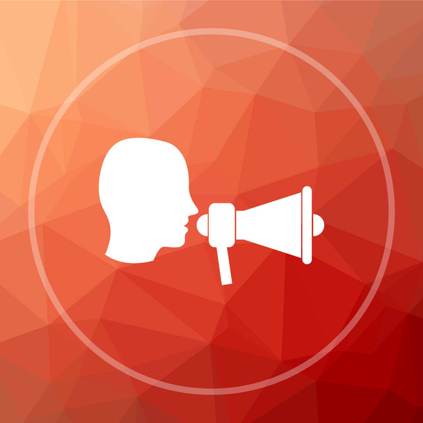Megaphone icon. Megaphone website button on red low poly background - Photo, Image