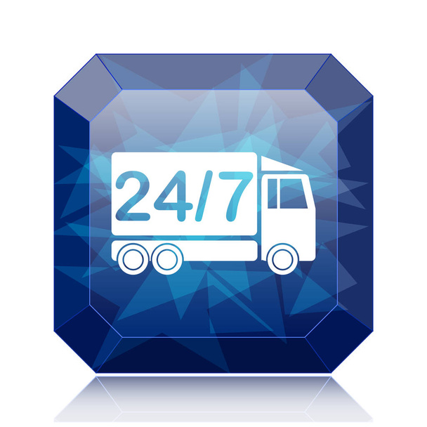 24 7 teslimat kamyonu simgesi, beyaz zemin üzerine mavi Web sitesi düğmesini - Fotoğraf, Görsel