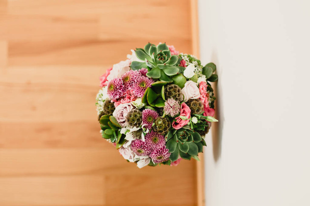 Fresh colorful wedding bouquet with natural flowers  - Zdjęcie, obraz