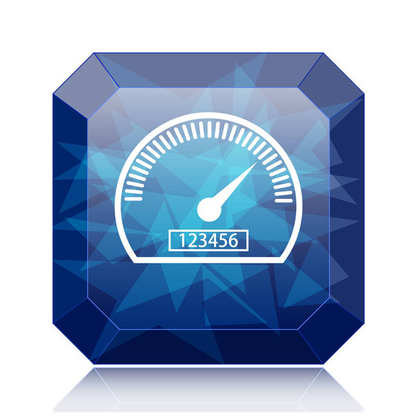 Icono del velocímetro, botón azul del sitio web sobre fondo blanco
 - Foto, Imagen
