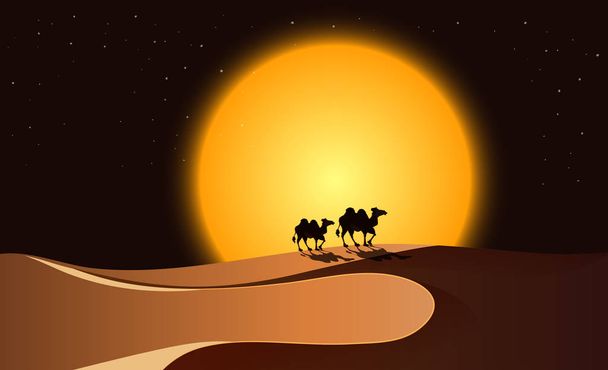 Escena del desierto por la noche ilustración
 - Vector, Imagen