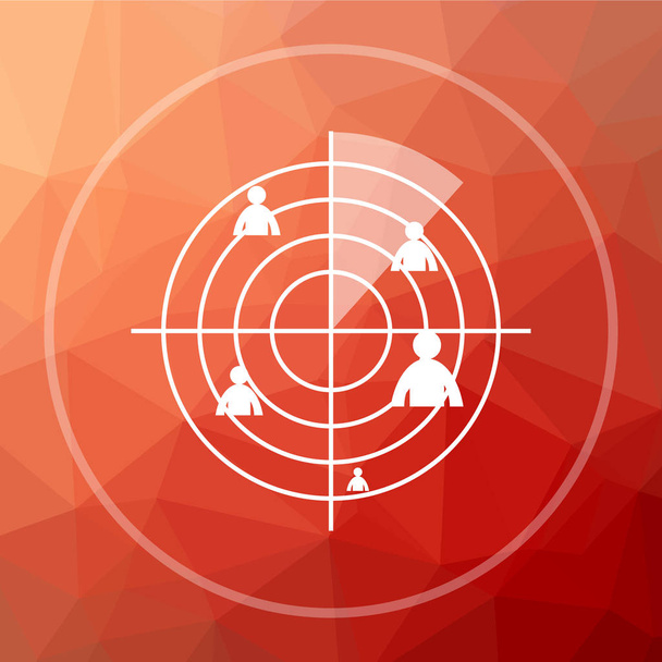 Radar icon. Radar website button on red low poly background - Photo, Image
