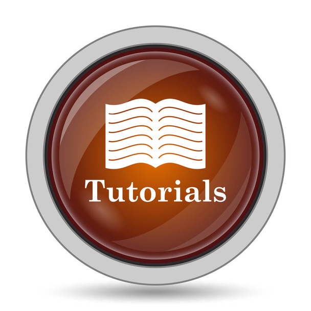 Icono de tutoriales, botón del sitio web naranja sobre fondo blanco
 - Foto, Imagen