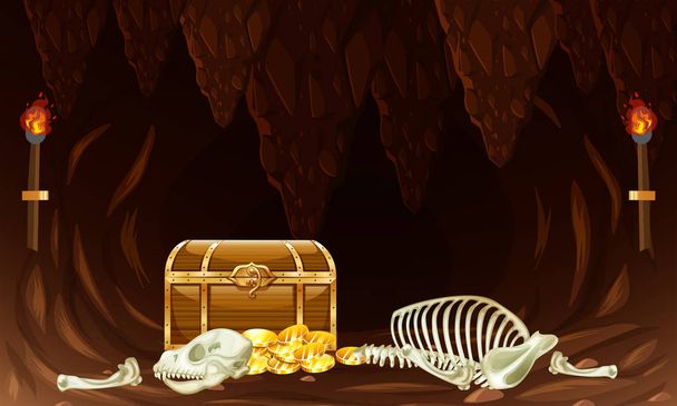 図で地下の洞窟の宝箱 - ベクター画像