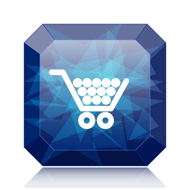 Shopping cart icon, blue website button on white background - Photo, Image