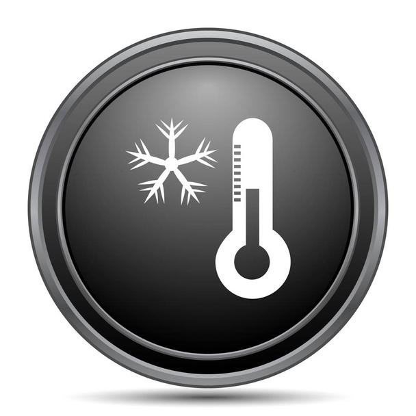 Sneeuwvlok met thermometer pictogram, zwarte website knop op witte achtergrond - Foto, afbeelding