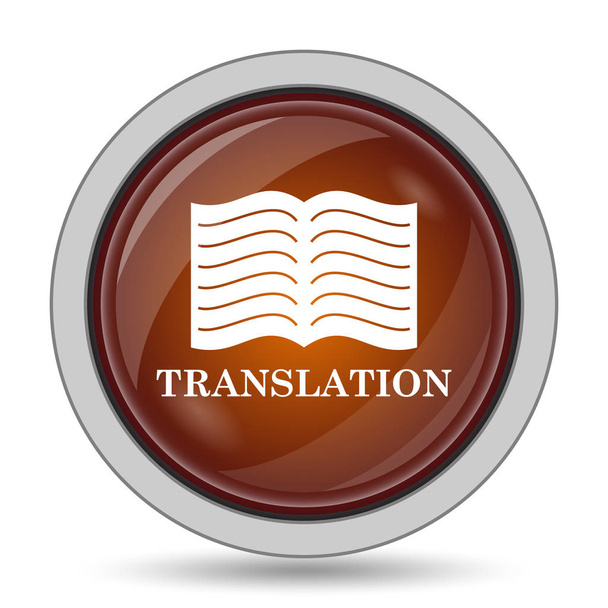 Ícone do livro da tradução, botão alaranjado do Web site no fundo branco
 - Foto, Imagem