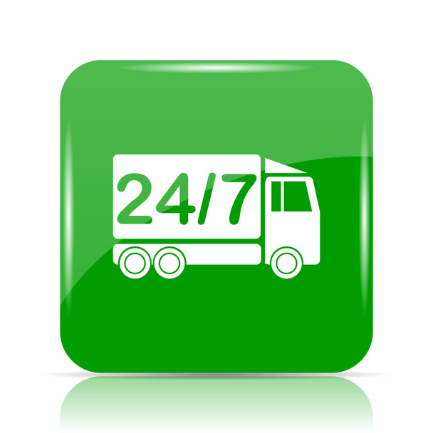 24 7 szállítás teherautó ikonra. Internet gomb fehér háttér - Fotó, kép