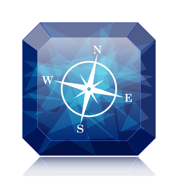 Ícone de bússola, botão azul do site no fundo branco
 - Foto, Imagem