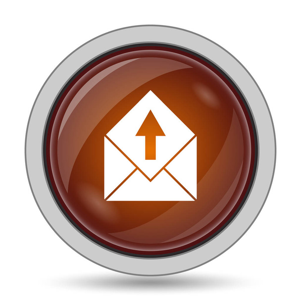 Verzenden van e-pictogram, oranje website knop op witte achtergrond - Foto, afbeelding
