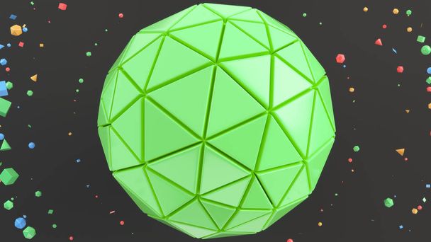 Abstract background with green sphere on the black surface. 3D render illustration - Фото, изображение