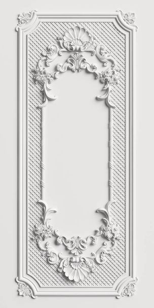 Classic frame with ornament decor on white wall. Digital illustration. 3d rendering - 写真・画像
