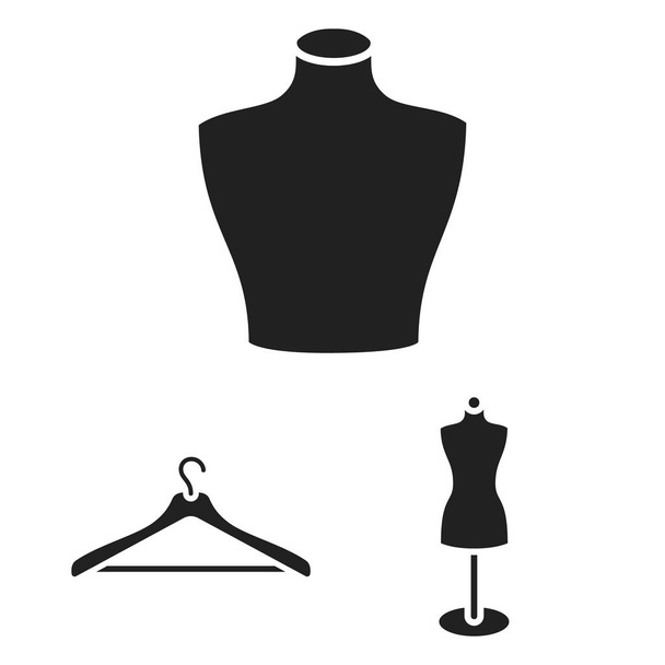 Atelier e cucire icone nere nella collezione set per il design. Attrezzature e strumenti per cucire simbolo vettoriale stock web illustrazione
. - Vettoriali, immagini