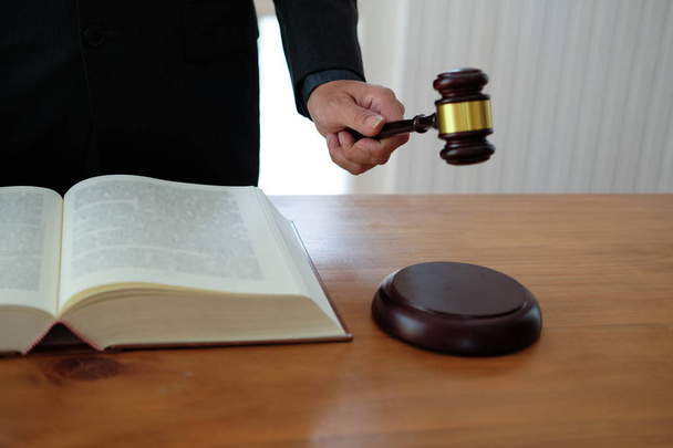 judge with gavel & legal law book at courtroom. lawyer attorney justice at court - Photo, Image