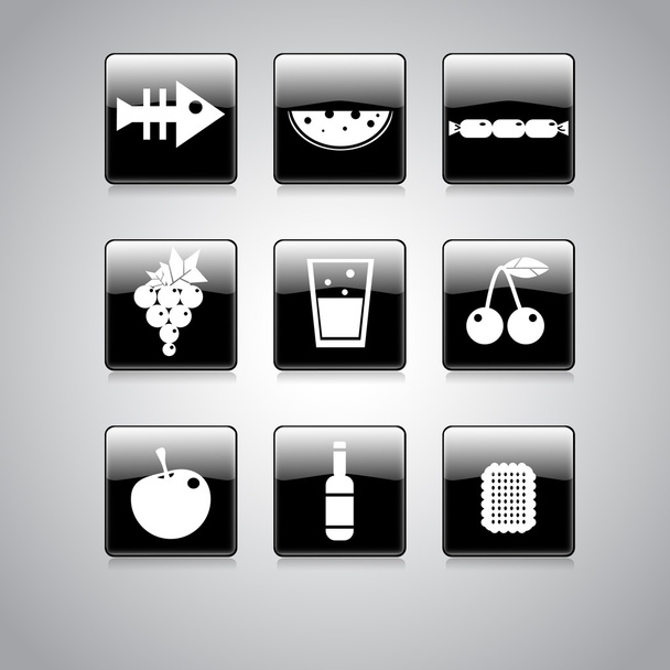 Icône alimentaire sur carré noir et blanc Bouton Collection Illustration vectorielle
 - Vecteur, image