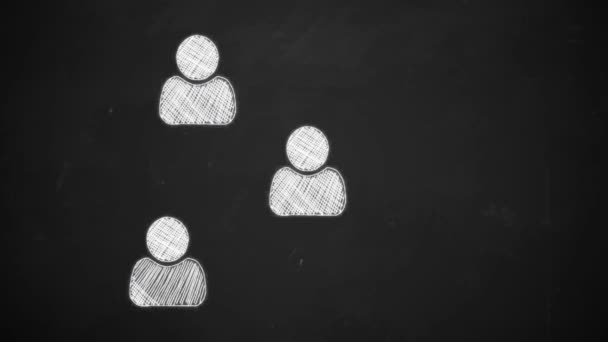 mão desenho arte linha mostrando símbolos de rede de conexão com giz branco no quadro negro
 - Filmagem, Vídeo