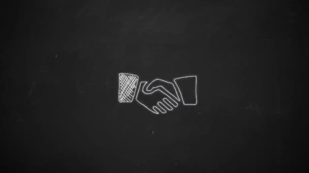 Рисунок рукопожатия с символами рук с белым мелом на доске
 - Кадры, видео