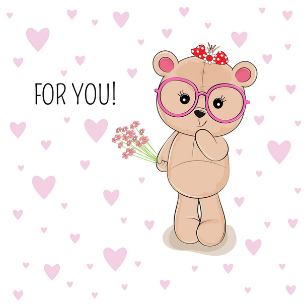 Lovely sweet bear with flowers and the inscription for you. Kids graphics for t-shirts. Greeting - Vektor, obrázek