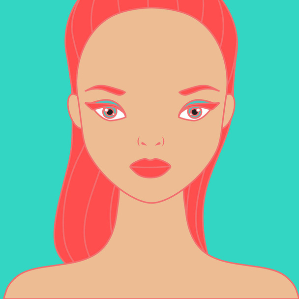 Fashion Red hair girl face. Vector illustration - Вектор,изображение