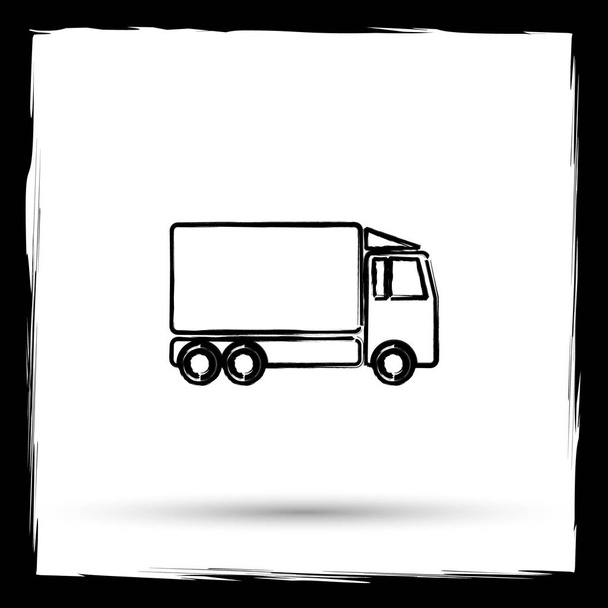 Ikona samochodu ciężarowego. Przycisk Internet na białym tle. Zarys projektu imitujący pędzel - Zdjęcie, obraz