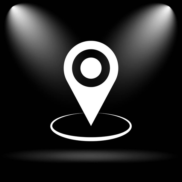 Icono de ubicación del pin. Botón de Internet sobre fondo negro
 - Foto, Imagen