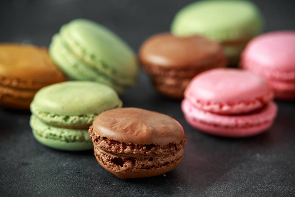 Sweet colorful macarons dessert, almond cake, cookies. selected focus. - Photo, Image