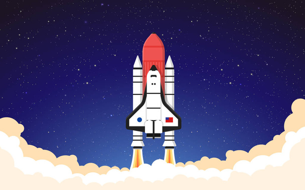 Raketenstart dunkler Himmel Raumschiff abheben Illustration Hintergrund Hintergrundbild Vektor - Vektor, Bild