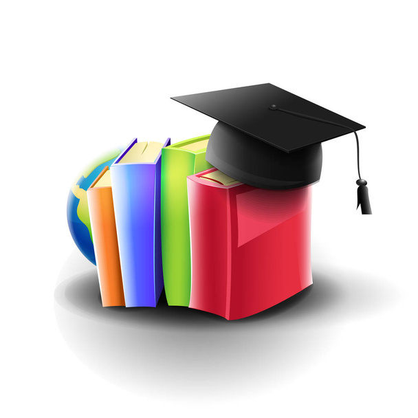 Livres et matériel académique : livres et chapeau universitaire sur fond blanc. Vecteur
 - Vecteur, image