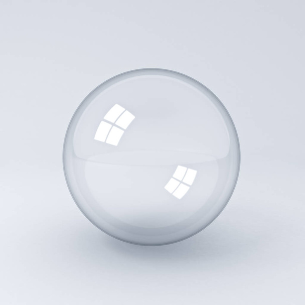 Şeffaf cam küre veya kabarcık gölge 3d render ile beyaz arka plan üzerinde - Fotoğraf, Görsel