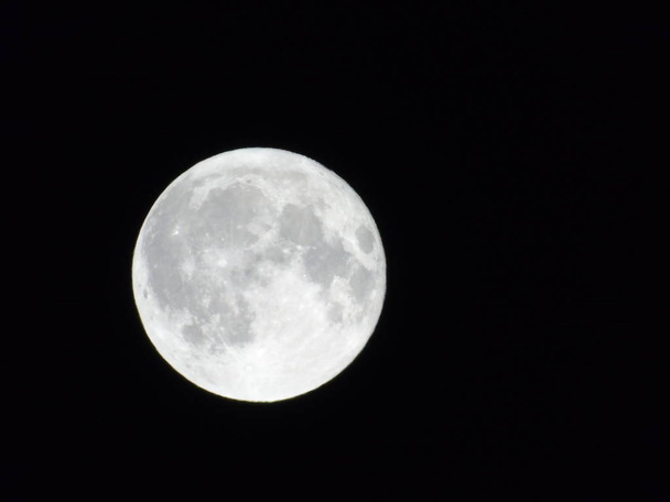  Yksityiskohtainen näkymä Kuu, Täysikuu, Lähikuva Kuu pimeällä taivaalla
 - Valokuva, kuva