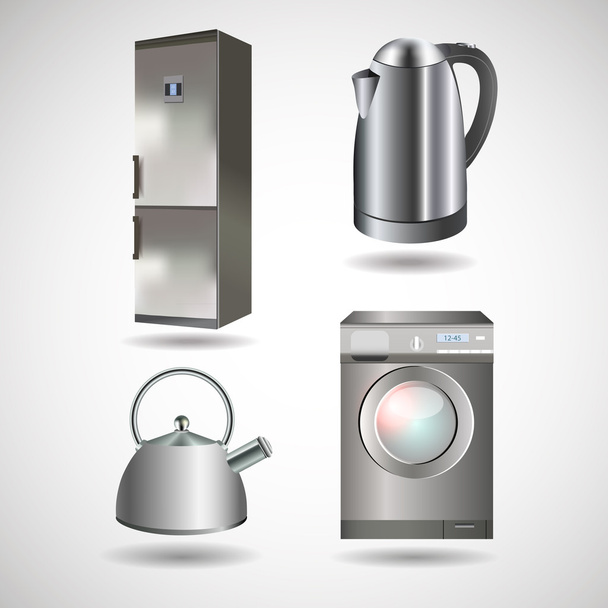 Vector household appliances - kettle, washing machine, refrigerator - Vector, Image