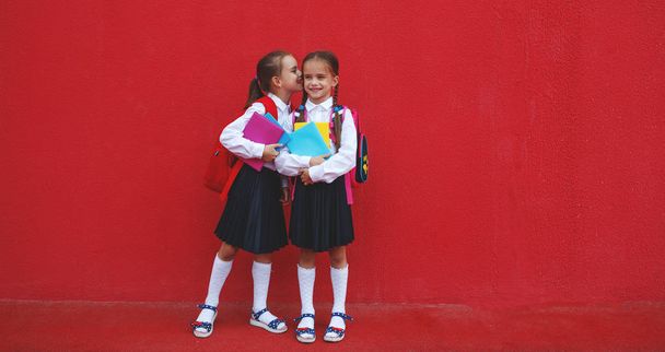 Ευτυχισμένα παιδιά κορίτσια φίλη μαθήτρια μαθητής Δημοτικού schoo - Φωτογραφία, εικόνα