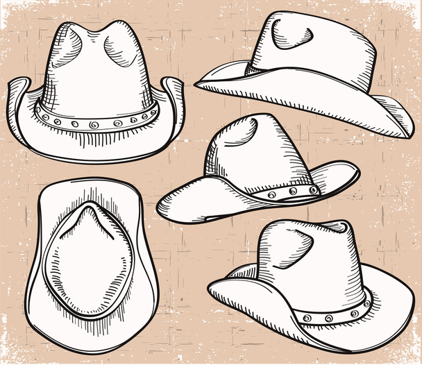 cowboy hat collection isolated on white for design - Vector, Imagen