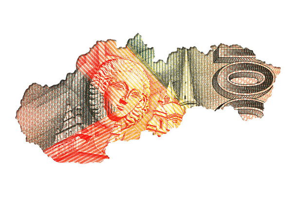Billete de banco de 100 coronas eslovacas con forma inversa de eslovaquia
 - Foto, imagen