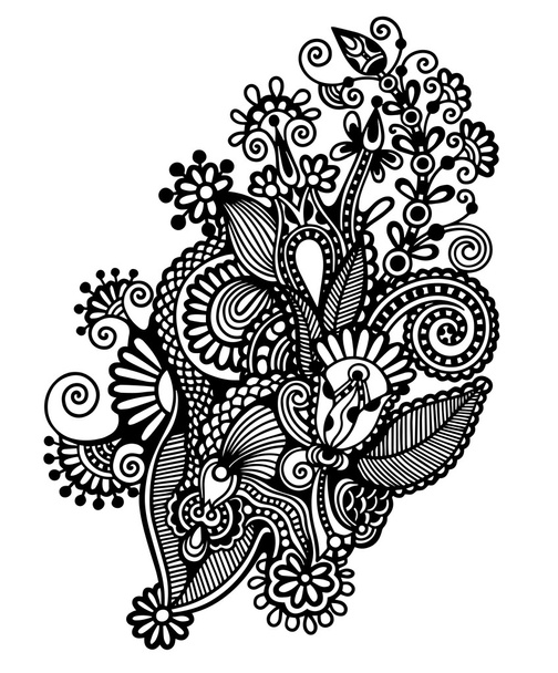 original hand draw line art ornate flower design. Ukrainian trad - Vektor, kép