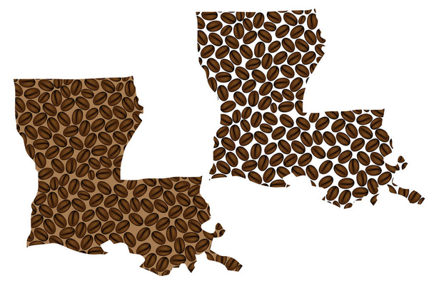 ルイジアナ州 (アメリカ合衆国) - コーヒー豆コーヒー豆のルイジアナ州地図の地図, - ベクター画像