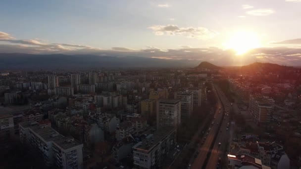 夕日の空中4k映像での都市景観 - 映像、動画