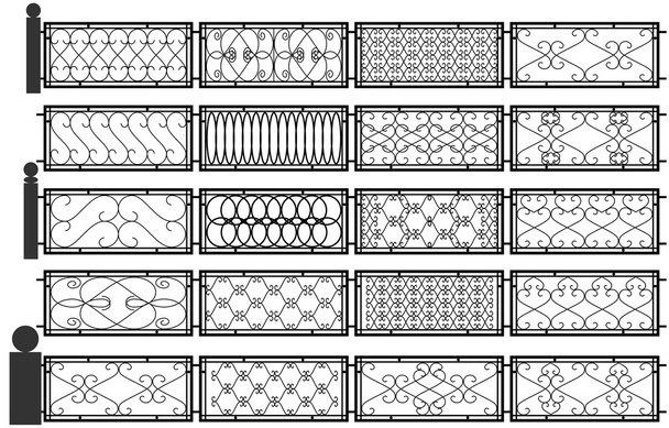 Vector set of silhouettes of iron fences - Vector, Image
