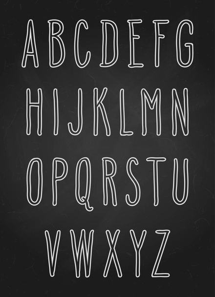 Full set of hand drawn outline letters. Vector illustration in white isolated over black. - Vector, Image
