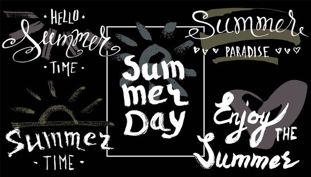 Summer Lettering. Hand drawn caligraphy. Handwritten summer poster. Design element for seasonal banners, t-shirts, cards. Vector illustration - Vector, Image