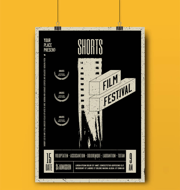 Short Film Festival Template (em inglês). Filme Poster Mockup. Ilustração vetorial
. - Vetor, Imagem